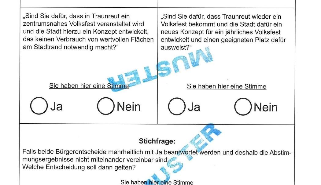 Bürgerentscheid Traunreut Stimmzettel 7. Juli 2019
