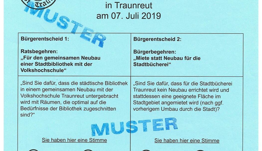 Bürgerentscheid Traunreut Stimmzettel - Bücherei Volksfest