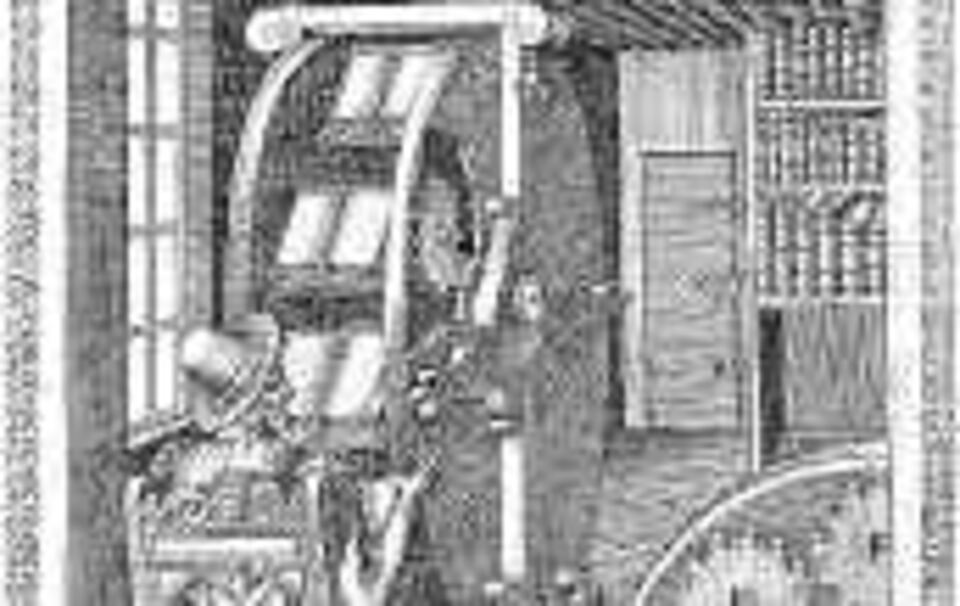 Agostino Ramelli "Le diverse et Artificiose Machine", 1588 Entwurf des Leserades, Kupferstich Agostino Ramelli "Le diverse et Artificiose Machine", 1588 Entwurf des Leserades, Kupferstich