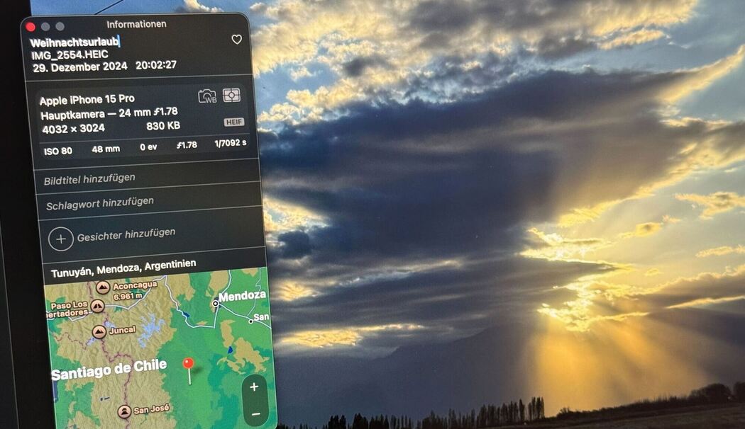 Die Metadaten eines Fotos sind auf einem Mac zu sehen