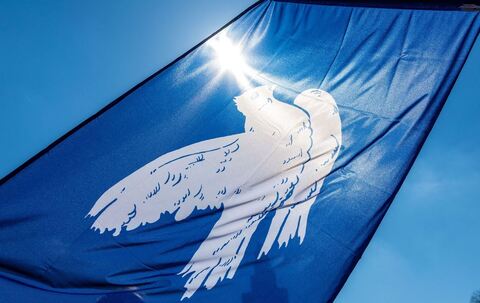 Fahne mit einer Friedenstaube