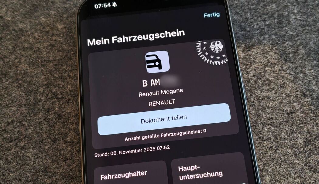 Hinzufügen des Fahrzeugscheins in die i-Kfz-App