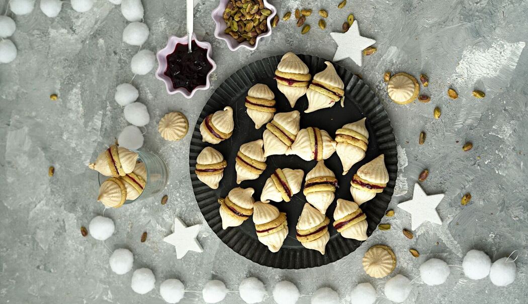 Pistazienkekse mit Geleefüllung